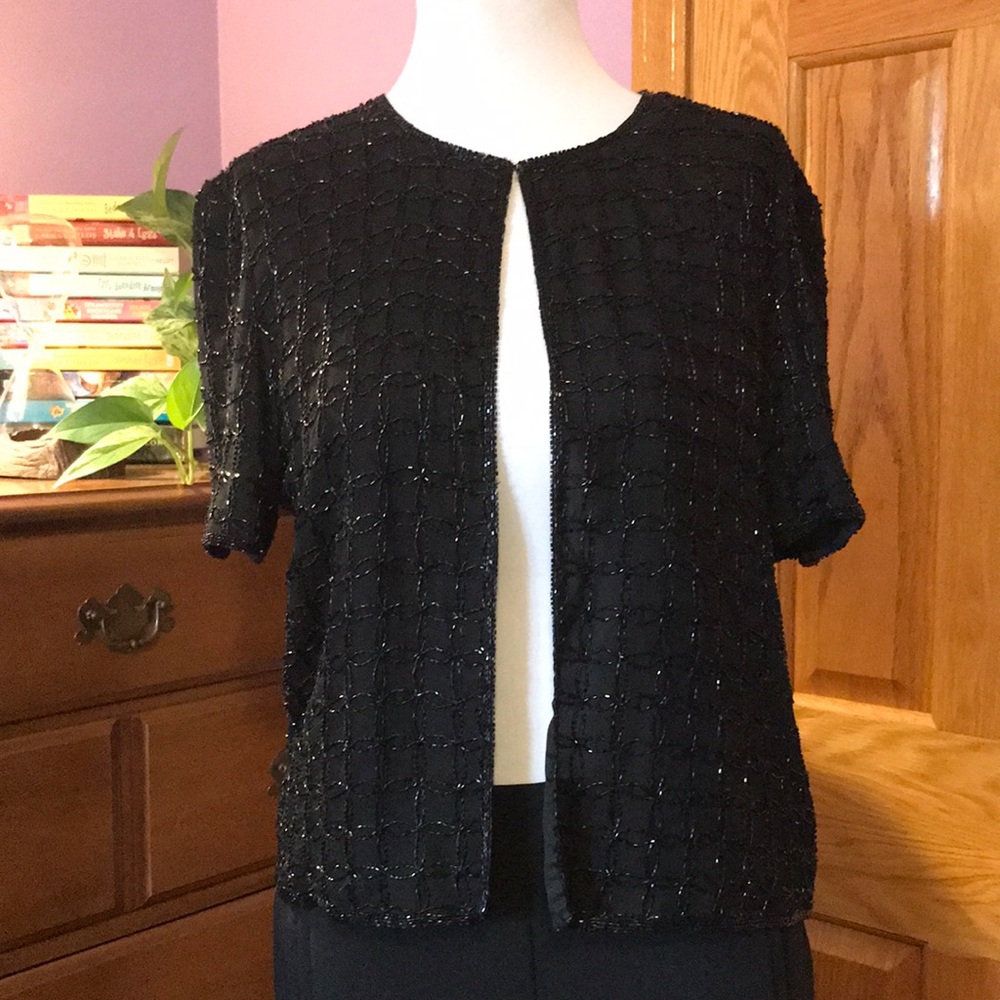 PAPÉLL BOUTIQUE 🌟 Vintage 100% Silk Beaded Bolero, Shrug, Elegant, 90s style
